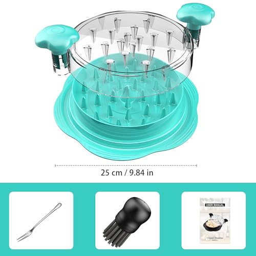 Large Chicken Shredder with Brush and Fork, Visible Shredder with Non-Slip Strip and Ergonomic Handle, BPA Free and Suitable for Chicken, Pork and Beef (Mint Green)