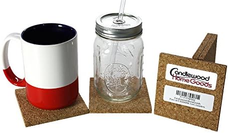 [Set of 6] SQUARE Cork Coasters (4"x4" / 8 mm thick) by Candlewood Home Goods