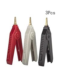 Yohii   Pinzas de prueba para Kelvin LCR de cobre chapado en oro, 3 unidades, resistencia baja, abrazaderas planas, color gris + rojo + negro