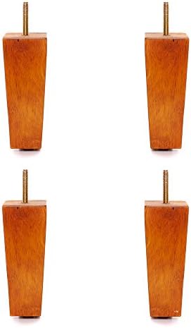 5" Medium Oak Finish Square Tapered Pyramid Wooden Sofa Legs, Set of 4