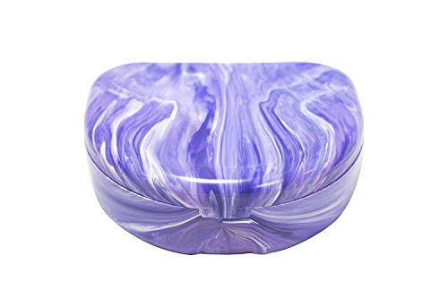 Orthodontic Retainer Case With Hinged Lid Snaps, Portable Denture Cases, Mouthguard Case for Retainer and Dentures (Purple Marble) - Thumbnail 7