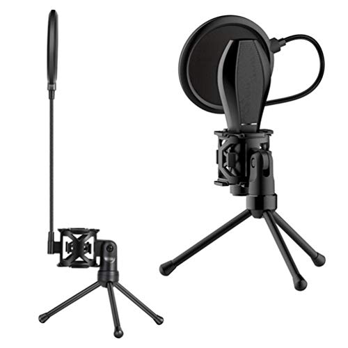 POTENCO Mini Microphone Filter Shockproof Desktop Tripod Stand Microphone Mount