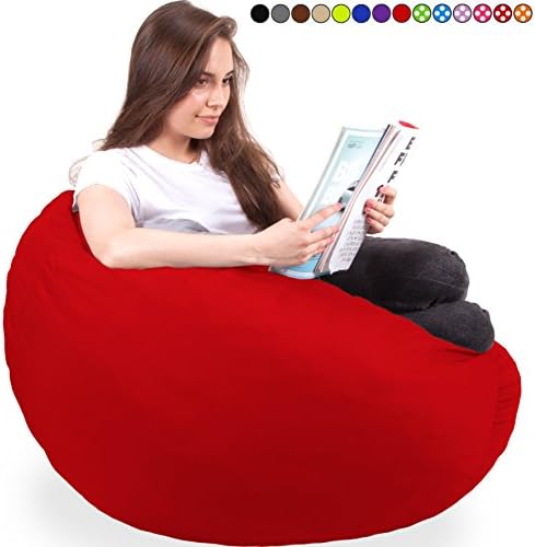 King-Sized Bean Bag Chair in Flaming Red- New Bean Bags Big Soft Comfort Cover with Memory Foam Filler - Cozy Lounger &amp; Bed - Kids &amp; Teens Love This Huge Sack - Indoor Furniture by Panda Sleep