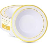 realluck 50 Pack Disposable Soup Bowls with Gold Rim,12oz Disposable Soup Bowls,Disposable Soup Dessert Salad Bowls for Wedding/Party/Catered Events