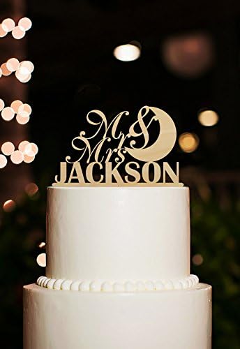 Personalized Last Name Wedding Cake Toppers Mr and Mrs Moon Rustic Cake Topper