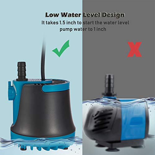 TOPBRY 400GPH Submersible Pump(1800L/H, 25W), Submersible Water Pump, Ultra Quiet Fountain Pump with 2 Nozzles, 5.9ft Power Cord for Fish Tank, Aquarium, Pond, Hydroponics, Statuary (Black - 400GPH)