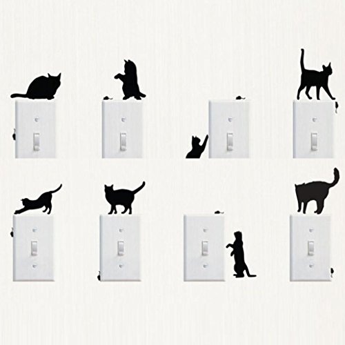 Woaills Switch Sticker, Vinyl Cartoon Cat and Mouse Wall Decorating Decal Room Window Decor (D)