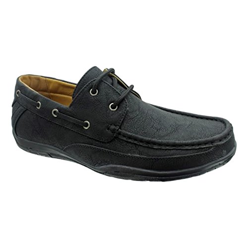 Aldo Rossini Menâ€™s Pikes-1 Vegan Leather Lace-Up Boat Shoes (12 D(M) US, Black)
