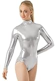 Balera Leotard Girls One Piece For Dance Metallic Long Sleeve Mock Neck Bodysuit