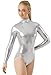 Balera Leotard Girls One Piece For Dance Metallic Long Sleeve Mock Neck Bodysuit