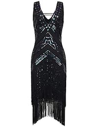 BABEYOND 1920 Flapper Vestido V Cuello Lentejuelas Vestido de Cuentas Roaring 20s Gatsby Fringe Vestido de Fiesta