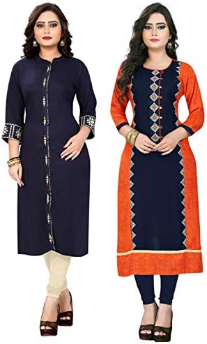 Vbuyz Combo Kurtis for Women Pack of 2 Rayon Straight Kurti
