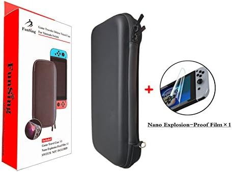 Funsing Carry Case Travel Case for Nintendo Switch, Deluxe Travel Case（New Pattern，Thicker Material） & 1 Pack Free Nano Anti-Explosion Glass Screen Protector for Nintendo Switch