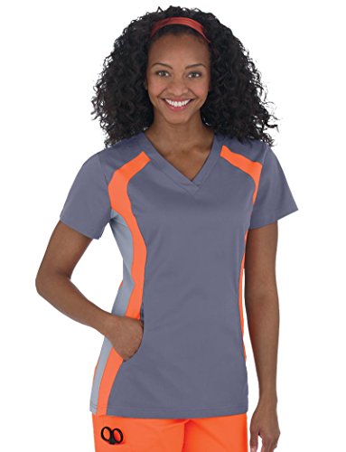 Allure by White Cross Women's V-Neck Top with Contrast Knit Trim Stretch Side XX-Small Pewter/Tangelo/Grey