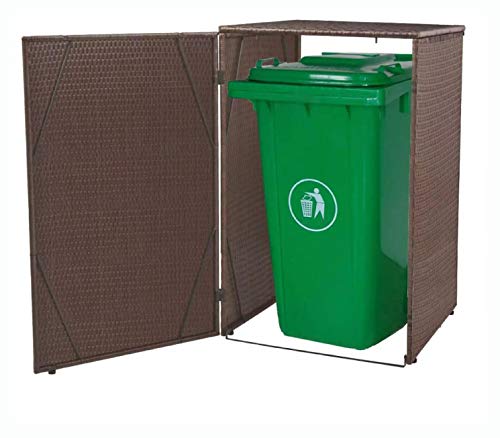 HomyDelight Waste Containment Accessory, Single Wheelie Bin Shed Poly Rattan Brown