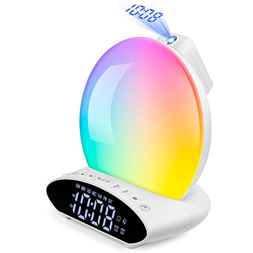 Wake Up Light Sunrise Alarm Clock for Heavy Sleeper, 7 Color Sleep Aid Sound Machine with Sunset
