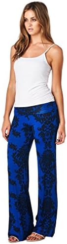 Designer97 Daisy Printing Womens Trousers Harem Wide Leg Palazzo Pants Plus Size Blue/Black