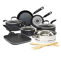 Goodful Cookware Set with Premium Non-Stick Coating, Dishwasher Safe Pots and Pans, Tempered Glass Steam Vented Lids, Stainless Steel Steamer, and Bamboo Cooking Utensils Set, 12-Piece, Charcoal Gray Goodful Cookware Set with Premium Non-Stick Coating, Dishwasher Safe Pots and Pans, Tempered Glass Steam Vented Lids, Stainless Steel Steamer, and Bamboo Cooking Utensils Set, 12-Piece, Charcoal Gray