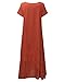 ZANZEA Womens Vintage Round Neck Two-layer Short Sleeve Cotton Linen Maxi Dress Rust red XL