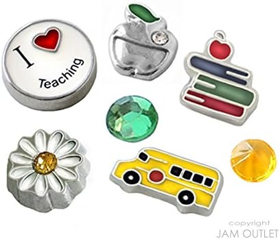 7 Pc Teacher Thank You SCHOOL BUS Themed Floating Charm Set - fits all Glass Memory Lockets