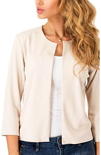 Womens Summer Jacket 3/4 Sleeve Open Front Slim Work Casual Blazer Coat