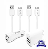 Blitz Element Home & Travel Charger Bundle for Samsung Galaxy S5 / Note 3 : (2) 6 Ft USB 3.0 Charging Data Sync Cables (1) Dual Port USB Car Charger (1) Dual Port 15W USB Power Adapter Wall Charger