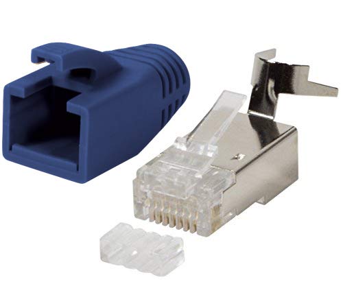 Odedo® Crimp Connector pack of 10 Blue Cat. 7, 7 A, Installation Cable up to 8 mm Category 6 a 10 Gbit Ethernet for Flexible or Rigid Conductors 1.2 mm to 1.45 mm Cat7 Plug Metal Shielded