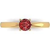 Clara Pucci 0.5 cttw Garnet 14K Yellow Gold Solitaire Ring for Women - Cocktail Statement Fashion Jewelry Gift (5.0mm, Round Cut)