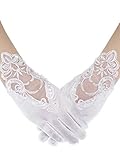 Sumind Girls Satin Gloves Kids Size Formal Gloves Bow Knot Pearl Glove for Wedding Pageant Parties (Style 2, M Size)