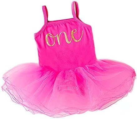 Hot Pink Baby Girl First Birthday Outfit, Sparkly Gold one Tutu Dress, Perfect for Babyโs First Birthday