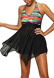QingLemon Womens Plus Size Halter Swimdress Tankini Swimwear Swimsuit 2 Pieces(FBA)