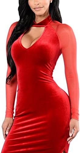 Timemory Womens Sexy Long Sleeve Zip Up Back Bandage Midi Evening Dresses XL Red #1