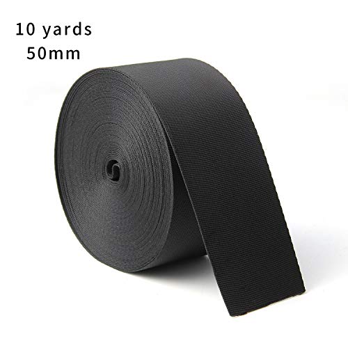 JIAKAI 2 Inch Wide 10 Yards Nylon Heavy Duty Webbing Strap,Polypropylene Heavy Straps for Bags, Hammocks, Outdoor Climbing and DIY Making Luggage Strap, Pet Collar, Backpack Repairing (Black)