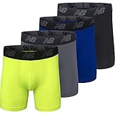 New Balance Men's No Fly Performance Breathable Lightweight Moisture Wicking Underwear Boxer Brief (4 Pack), Black/Hi-lite/Team Royal/Lead, XX-Large