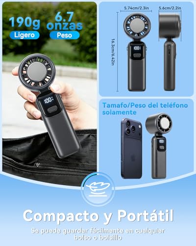 Ventilador Portatil, Ventilador Portátil Recargable para Colgar al Cuello, 5 Velocidades Ajustables, Bajo Ruido de Viento, Ventilador USB, Ideal para la Escuela, la Oficina y Los Viajes (Gris)