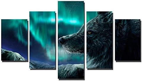 5 Piece HD Printed wolf poster room decor wall painting art canvas Canvas Print Unframed 50 inch x30 inch (No Frame)