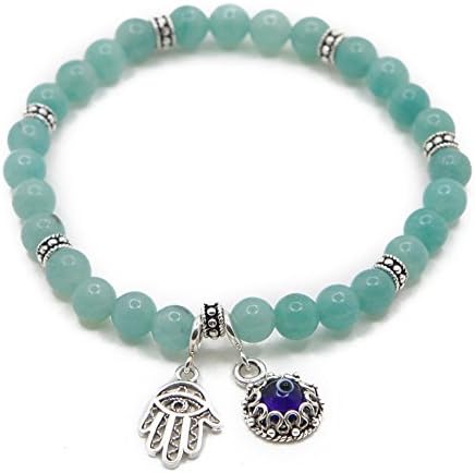 Sterling Silver Amazonite Evil-Eye Hamsa Charm Bracelet