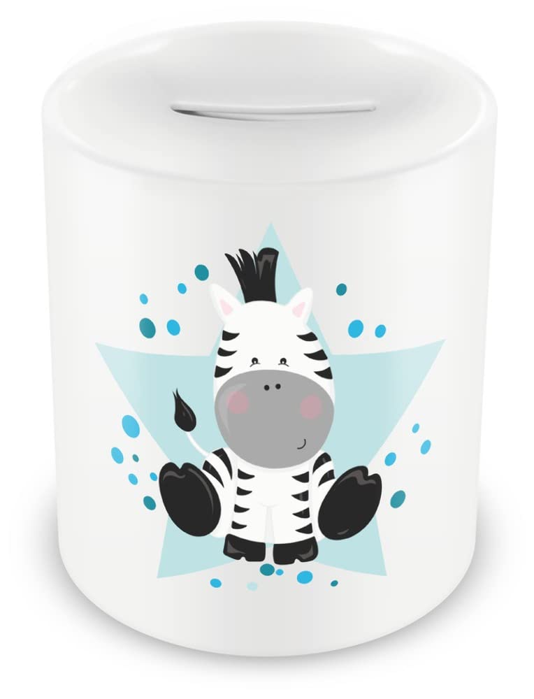 Samunshi® Children's Box with Zebra Animal Motif - Boys and Girls Piggy Bank White