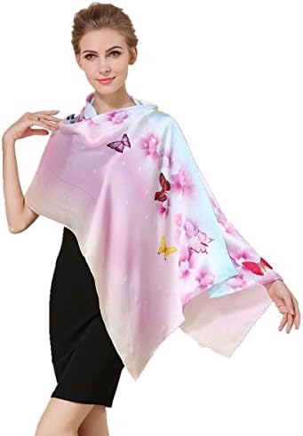 Women's 100% Charmeuse Mulberry Silk Long Scarf For Gift Hair Ladies Shawls Floral And Butterfly Scarves