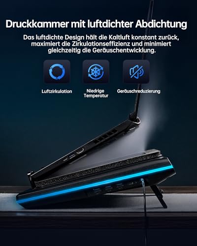 llano V12 Ultra Laptop Cooler Cooling Pad with Intelligent Software Control，RGB Gaming Laptop Cooler Intelligent Temperature Control 5.5 inch Turbo Fan, 3 USB 3.0 Ports for 15.6-21 inch Laptops.