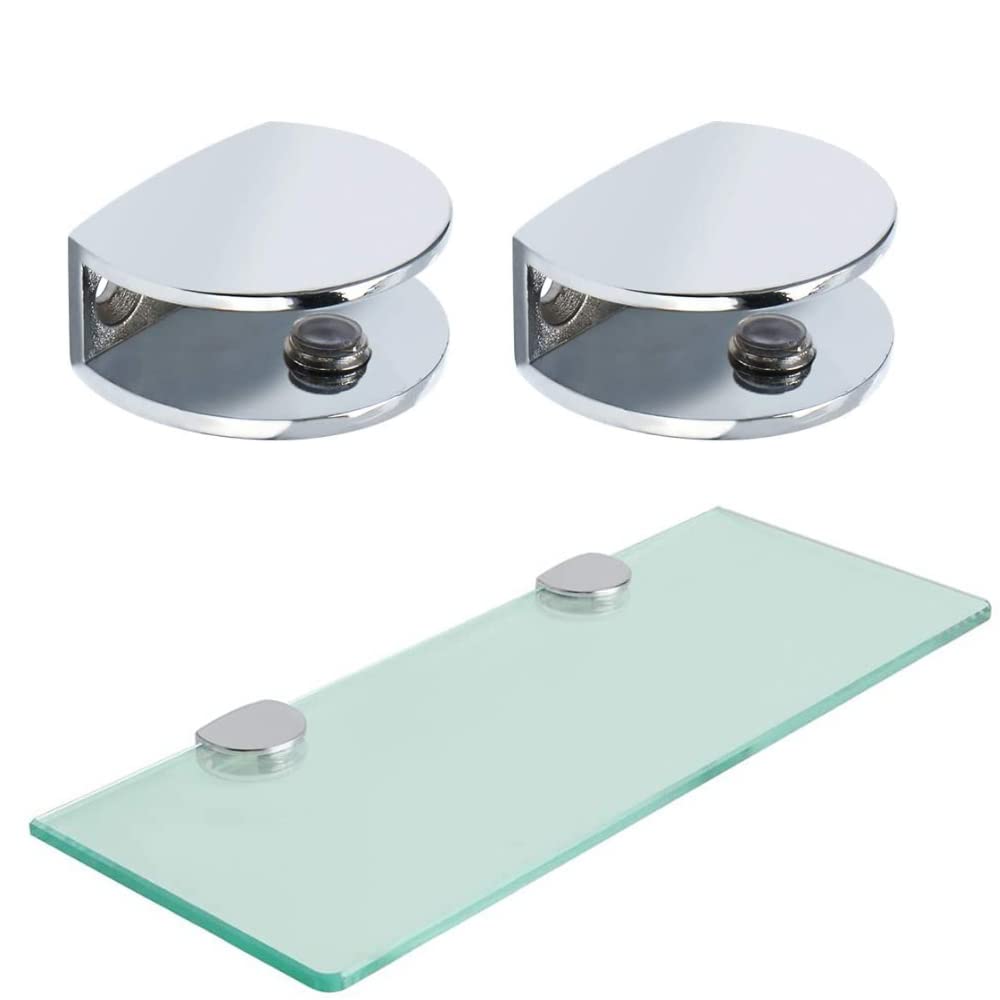 2 Pcs Adjustable Frameless Rectangle Glass Shelf Bracket Holder Heavy Duty Clamp Shelf Clip, Polished Chrome โ image 1