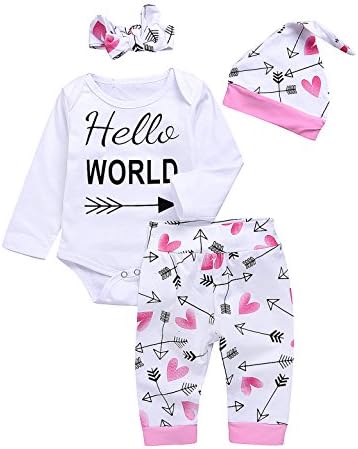 Truly One 5PCS Hello World Infant Baby Girls Heart Arrow Pants Outfit Set (3-6 Months)