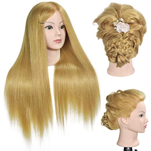 Training Head 24 inch 70% Real Human Hair Cosmetology Hairdressing Mannequin Manikin Doll With Makeup Function + Free Clamp