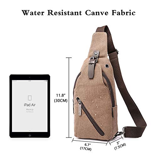 IDAND Sling Bag Water Resistance Crossbody Daypack Casual Canvas Backpack Chest Bag Shoulder Unbalance Gym Fashion Bags Sack Satchel for Men & Women Outdoor Cycling Hiking Travel(Coffee)