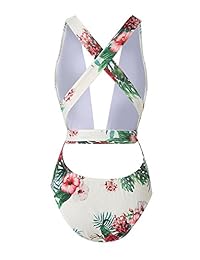 Traje de baño Begonia. K, estampado tropical, cuello profundo en v, entrecruzado, una pieza, floral, para dama