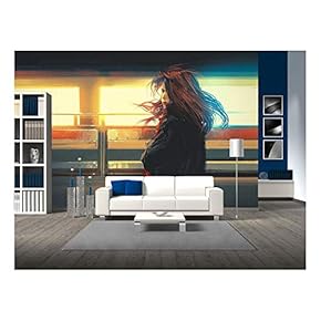 Beautiful Woman Standing Against Colorful Lights,Digital Painting - Removable Wall Mural | Self-Adhesive Large Wallpaper - 66x96 inches