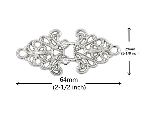 Bezelry 4 Pairs Filigree Trivet Cape or Cloak Clasp Fasteners. 64mm x 29mm Fastened. Sew On Hooks and Eyes Cardigan Clip (Silver)