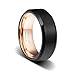 TUSEN JEWELRY 8mm Black Matte Brushed Beveled Edge and Rose Gold Inside Plated Tungsten Fashion Ring