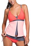 Chase Secret Womens Summer Colorblock Tankini Top and Bottom Set Swimsuit
