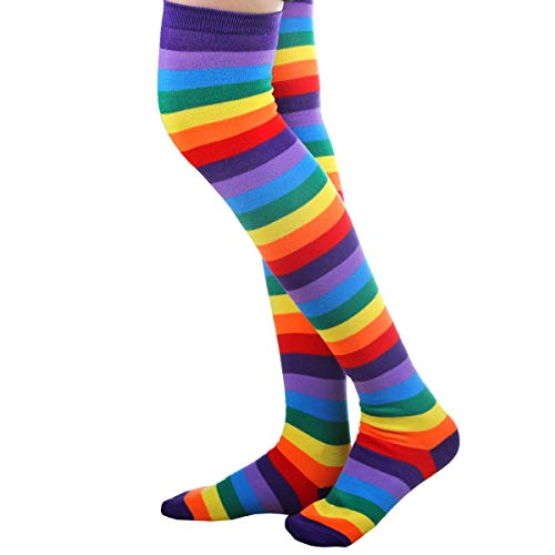 Rainbow Strips Arm Warmer Leg Socks Thigh High Socks Fingerless Gloves Sleeve Set for Women Girls - Thumbnail 2